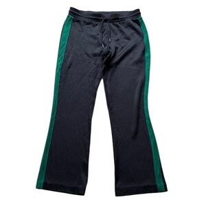 Sandro Women’s Satin Black Track Pants with Green Side Stripe Size 40